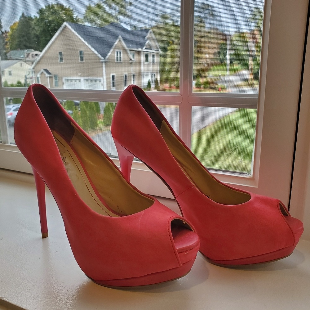 Salmon colored platform heels